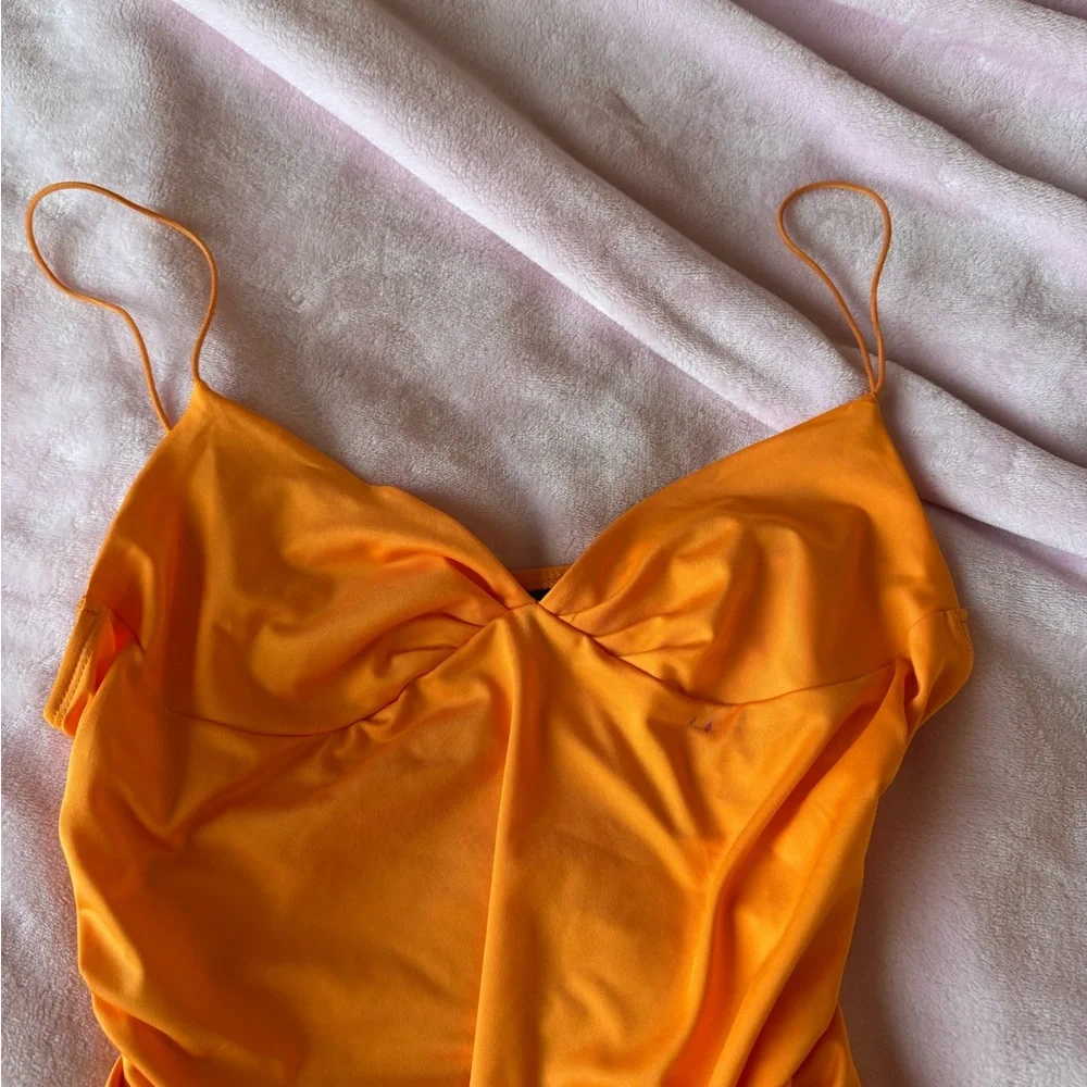 Bright Orange Ruffled Mini Dress - Picture 6 of 8